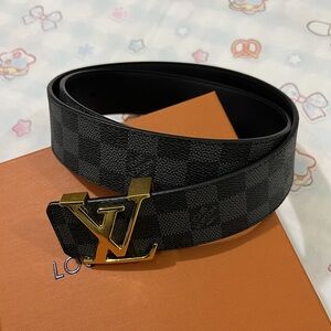 Louis Vuitton Black Damier Pattern Belt With LV Buckle